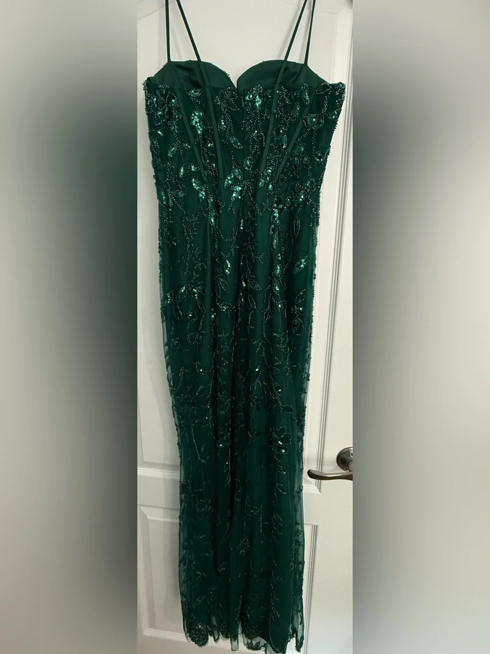 Bridesmaid,Prom,Homecoming Dress: Emerald Green Beaded SweetheartSpaghetti Strap